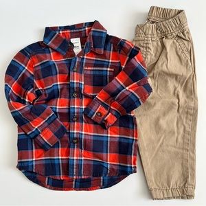 Carter’s matchingset, long sleeve plaid khaki pants